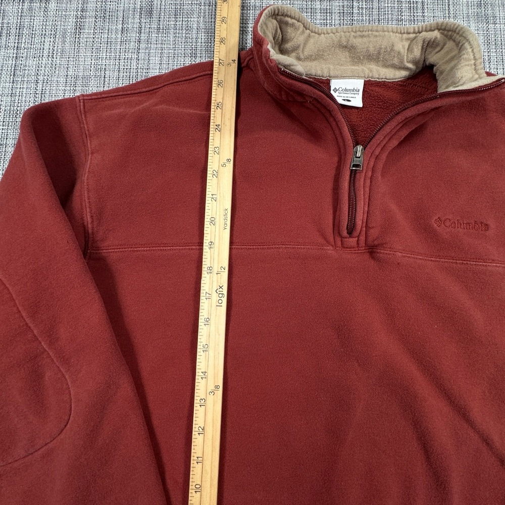Columbia Mens Large Rust Quarter Zip Sweatshirt Cotton Blend Elbow Patches - Picture 4 of 9